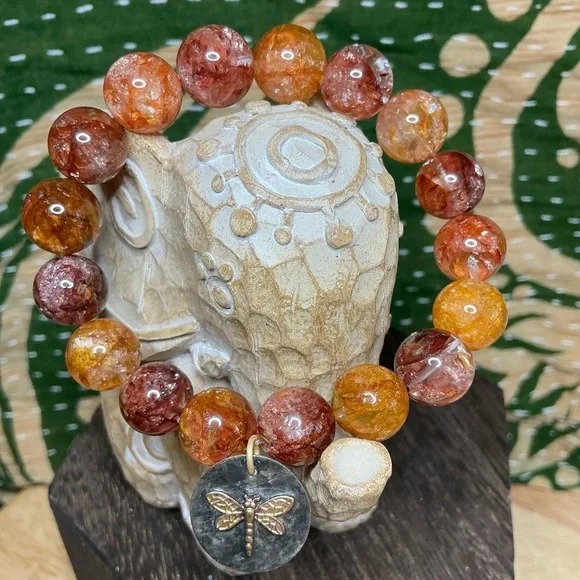 Sparkling Hematoid 12mm with Dragonfly Charm - Picture 3 of 5